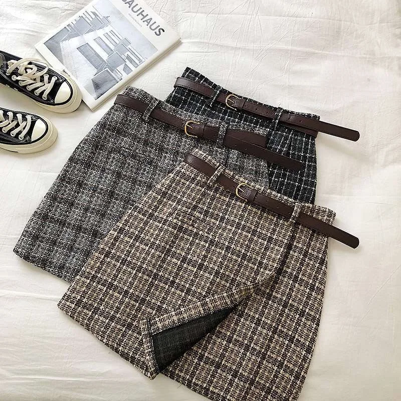 High Waist A-line Mini Skirt Vintage Casual Women Plaid Skirt Chic Sashes Korean style Lady Skirt Female Autumn Sweet lace skirt delicate High Waist A-line Mini Skirt Vintage Casual Women Plaid Skirt Chic Sashes Korean style Lady Skirt Female Autumn Sweet lace skirt delicate