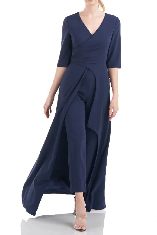 Kay Unger V-Neck 3/4 Sleeve Solid Zipper Back Full-length skirt with walk-through front cutout Crepe pencil skirt chic Kay Unger V-Neck 3/4 Sleeve Solid Zipper Back Full-length skirt with walk-through front cutout Crepe pencil skirt chic
