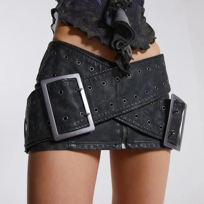 Y2K Emo Vintage Women Korean Short Sexy Leather Mini Skirts Aesthetic Fairy Grunge Low Waist Pu Leather A-line Skirt Alt Clothes high slit skirt Y2K Emo Vintage Women Korean Short Sexy Leather Mini Skirts Aesthetic Fairy Grunge Low Waist Pu Leather A-line Skirt Alt Clothes high slit skirt